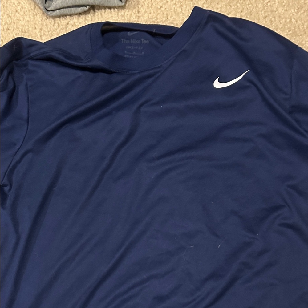 Nike Men's Navy Blue Tee with White Swoosh